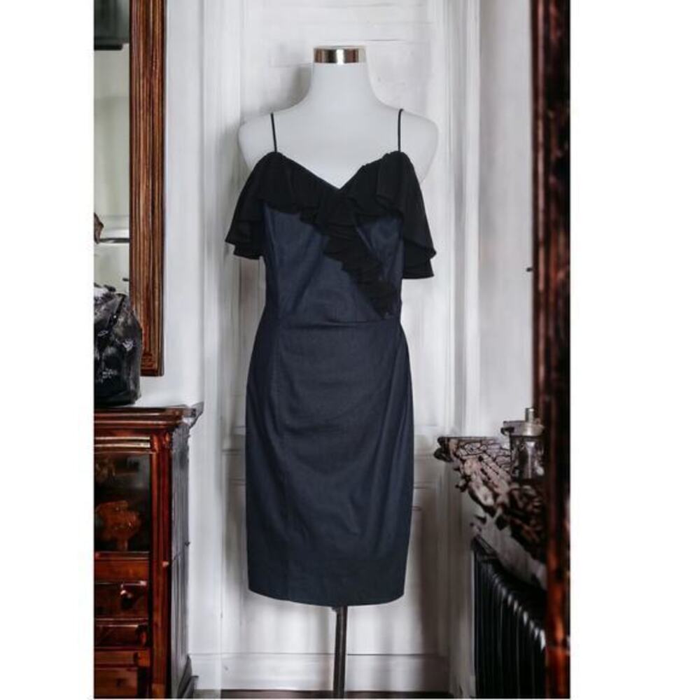 MOSCHINO Denim Dress with Black Ruffle Sleeveless Straps Size 4 No Size Tag READ